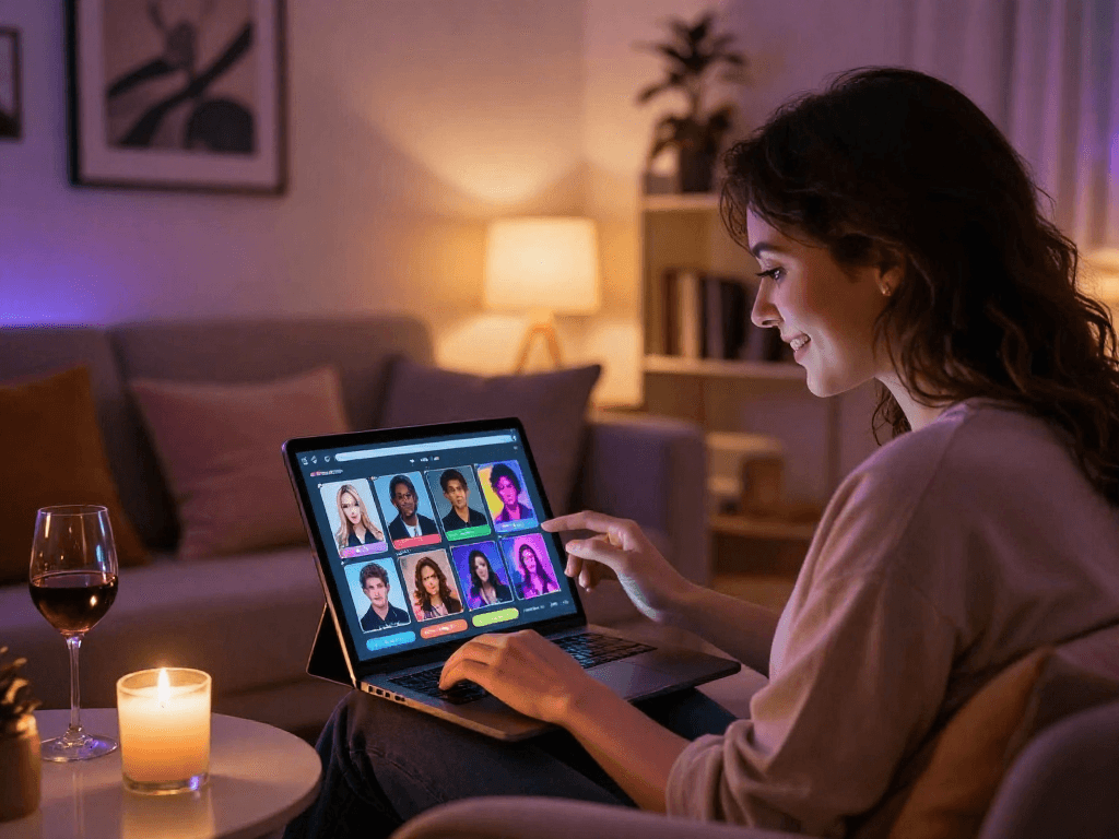 Engaging in ai porn chat with immersive characters in a cozy living room setting.