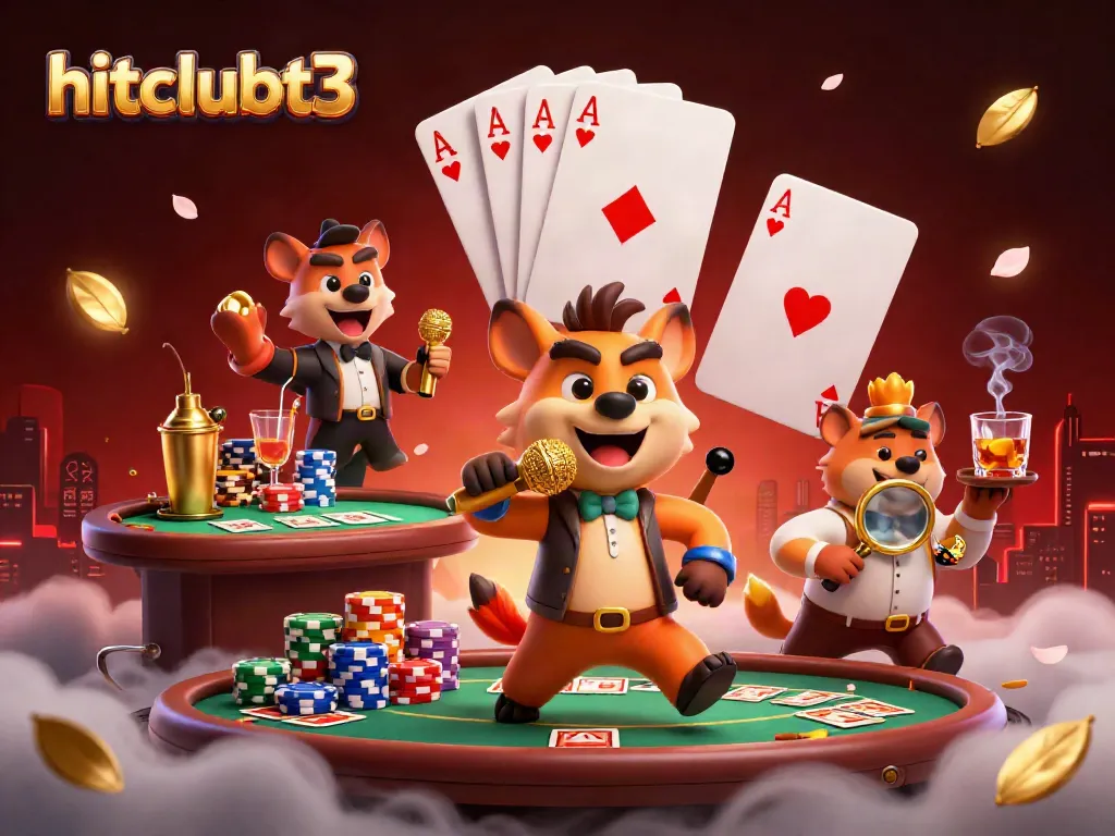 Hitclubt3 brings laughter and excitement in a comedy casino scene with animated hyenas.