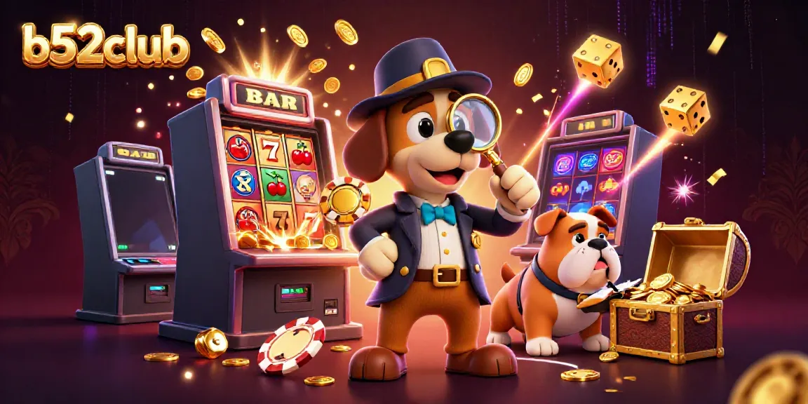 Experience the thrill of gaming at b52club with a detective unearthing poker treasure amidst dynamic casino elements.