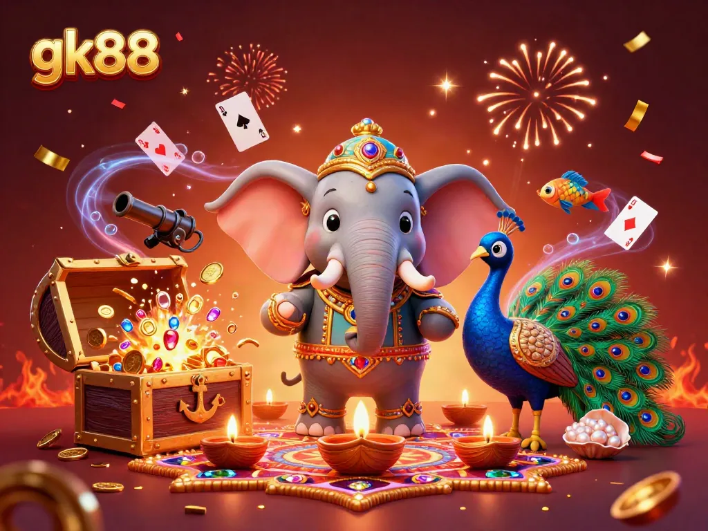 Experience the thrill of gk88 with a vibrant 3D casino-themed festival scene full of energy and excitement.