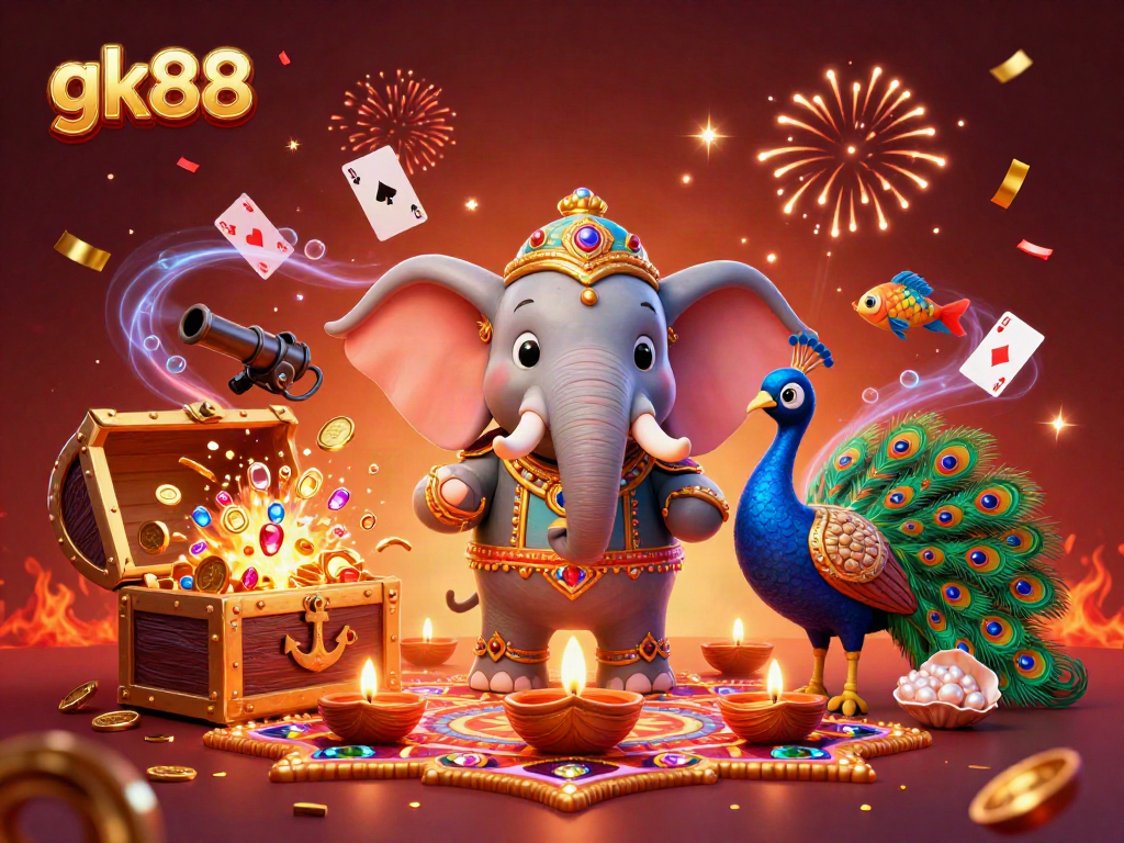 Experience the thrill of gk88 with a vibrant 3D casino-themed festival scene full of energy and excitement.