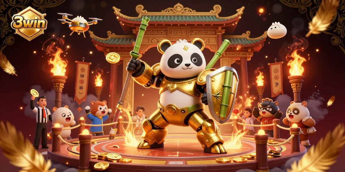Experience high-energy gambling with 3win, featuring a mech-suit panda and dynamic betting elements.