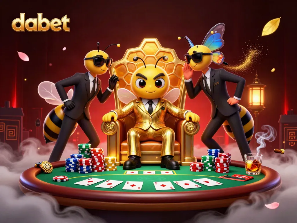 Dabet players enjoy vibrant poker action with a 3D bumblebee mob boss in a casino environment