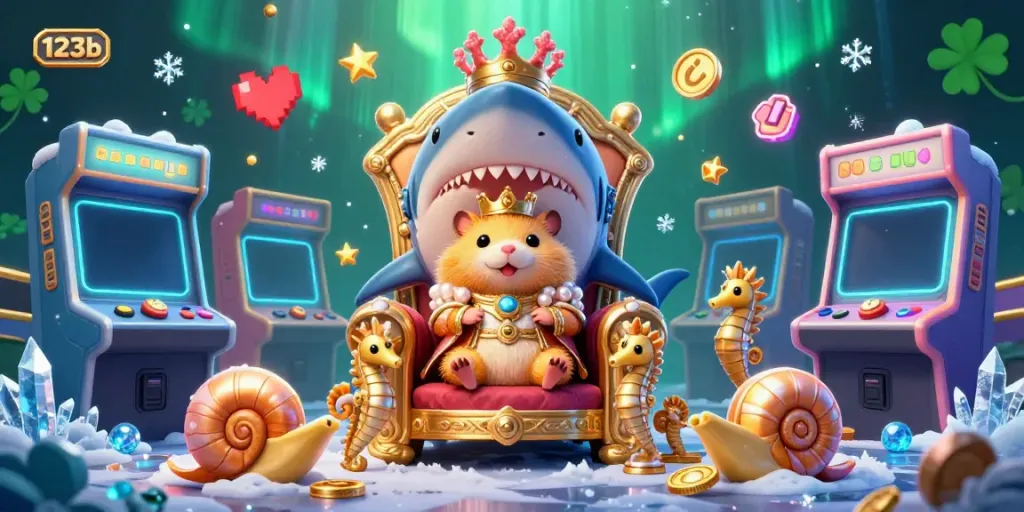 Engage with 123b's dynamic casino thrill featuring a golden hamster king in a megalodon throne.