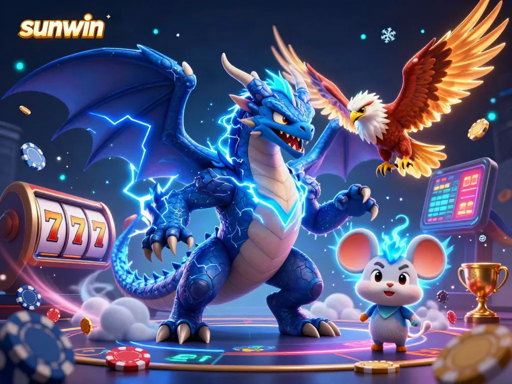 Engaging illustration of sunwin gaming featuring dynamic casino elements, characters, and vibrant colors.