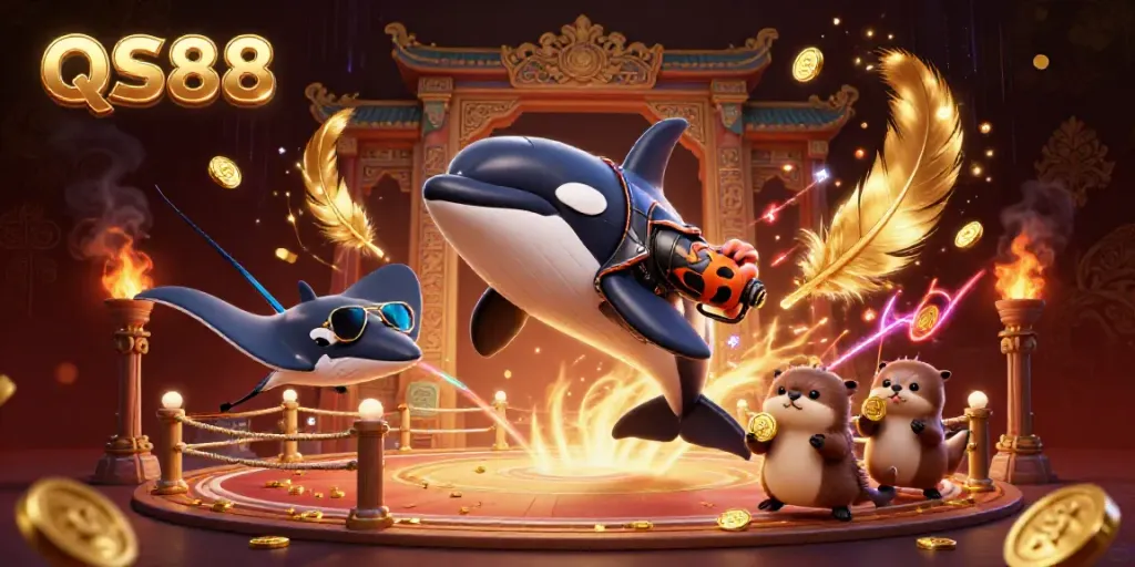 Experience the thrill of QS88 with animated characters showcasing online gambling excitement in a vibrant scene.