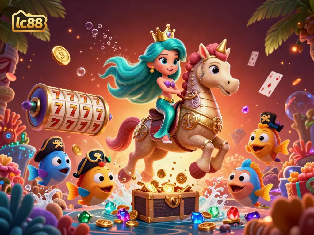 Engage in the lc88 casino adventure with a mermaid princess in an underwater treasure scene.