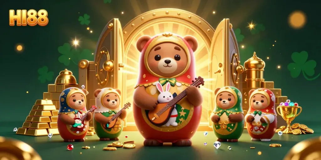 Experience the excitement at HI88 with animated characters and sparkling casino treasures.