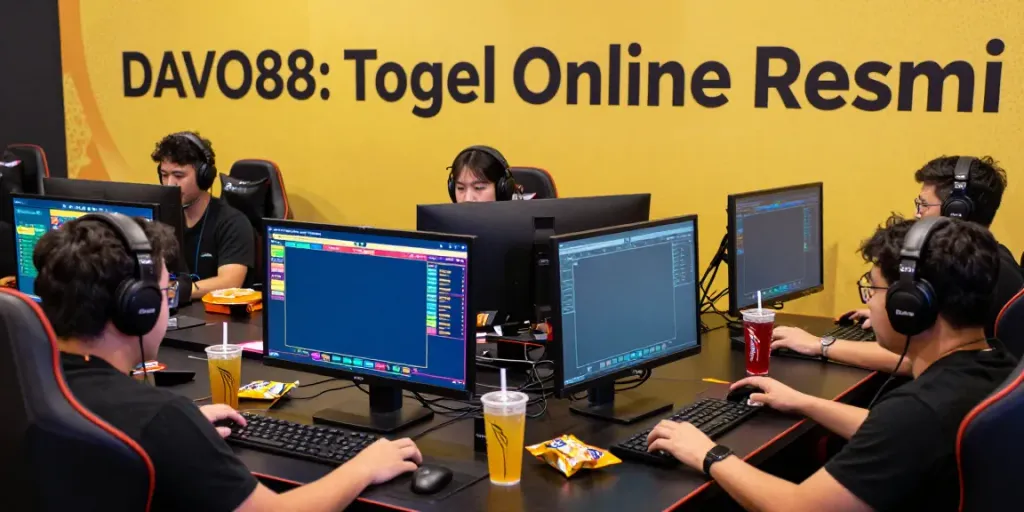 Engaging scene of diverse players enjoying davo 88 togel online game with vibrant screens.