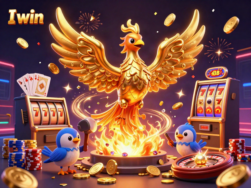 I win with a golden phoenix soaring amid cascading coins in a dynamic casino scene.