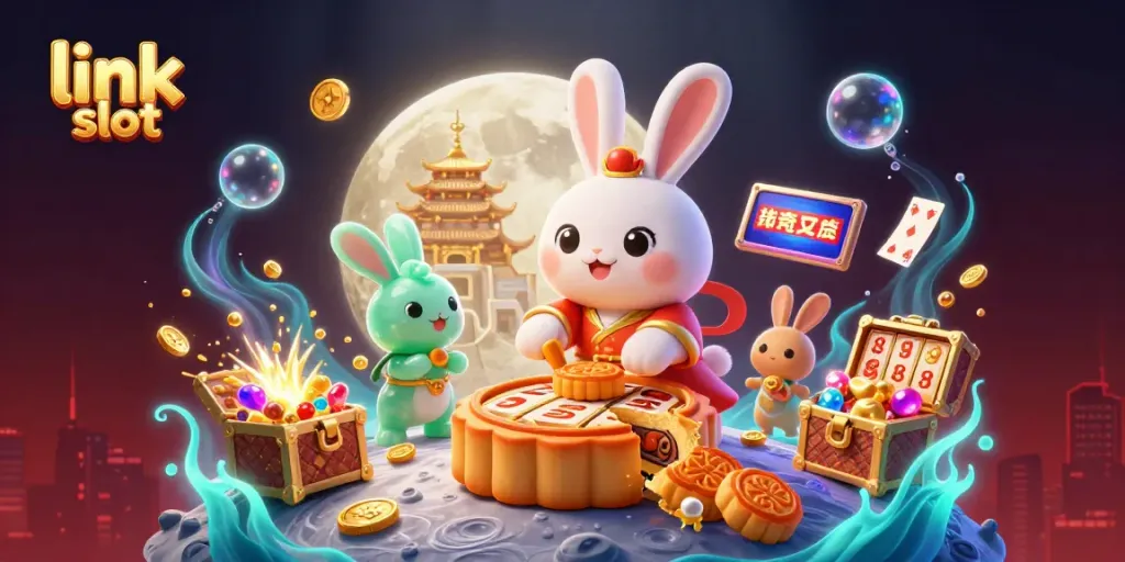 Spin and win with link slot in this vibrant 3D illustration of casino themes.