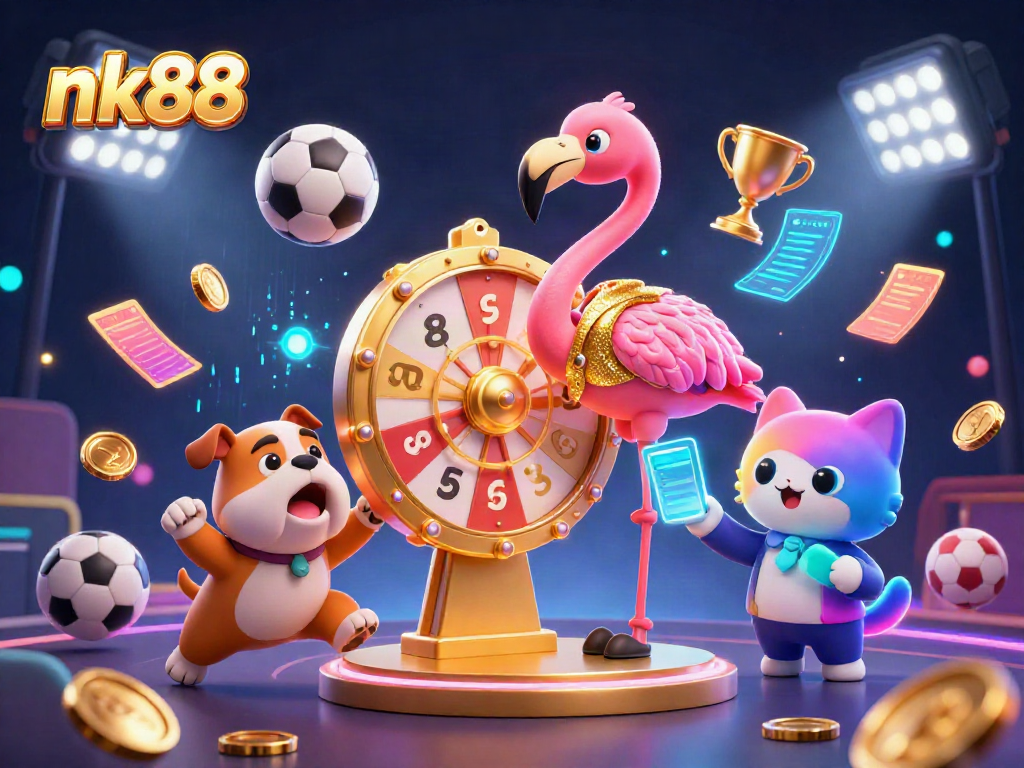 Engage with nk88's vibrant casino experience featuring dynamic gaming elements and animated characters.