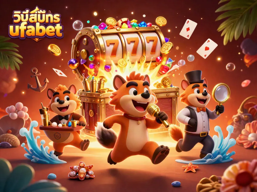 Join the fun at the casino with วิธีสมัคร ufabet illustrated by entertaining hyenas working in a vibrant club.