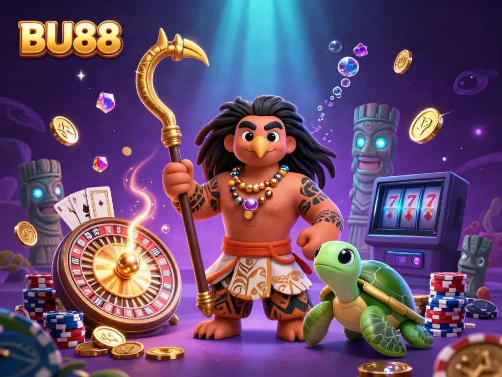 Engage with BU88's thrilling gaming adventures featuring a demigod hawk, coins, and pokies.