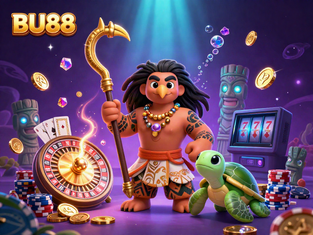 Engage with BU88's thrilling gaming adventures featuring a demigod hawk, coins, and pokies.
