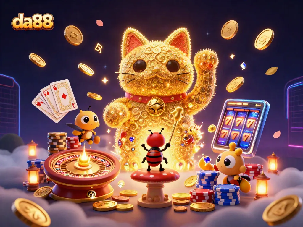 Engage with da88 casino excitement through a vibrant 3D lucky cat and dynamic gaming elements.