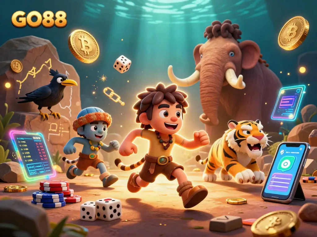 Experience the excitement of GO88 at a colorful prehistoric casino with unique gaming elements.