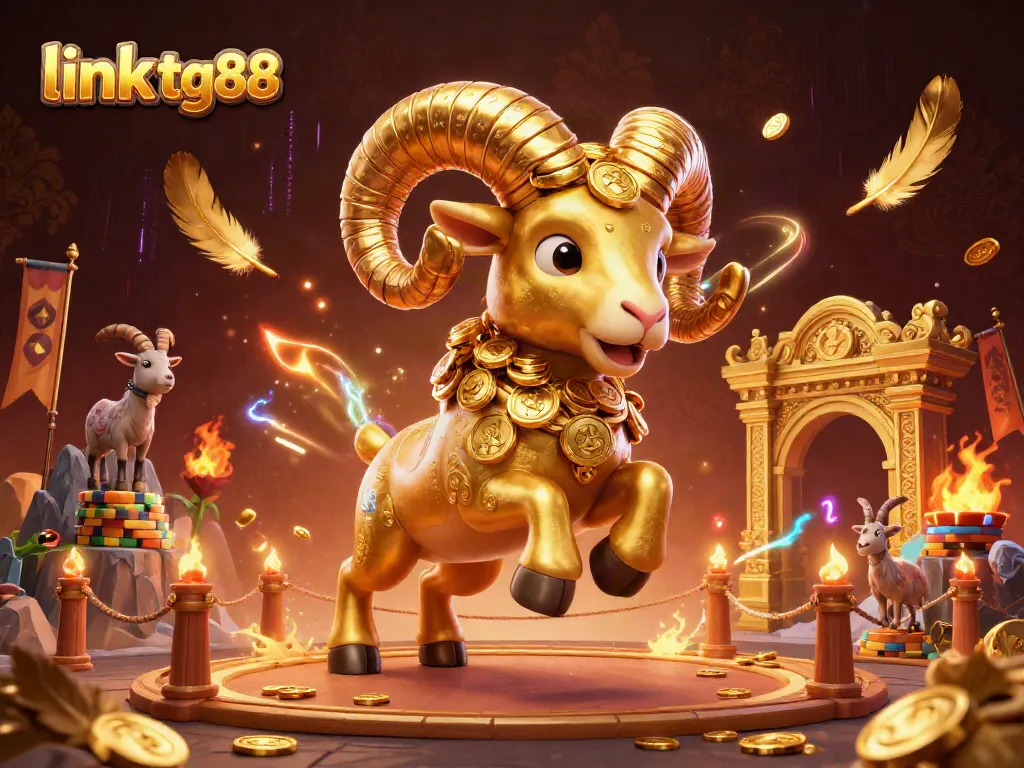 Fortune awaits as link tg88 brings thrilling casino action with a golden ram charging through an ornate archway.