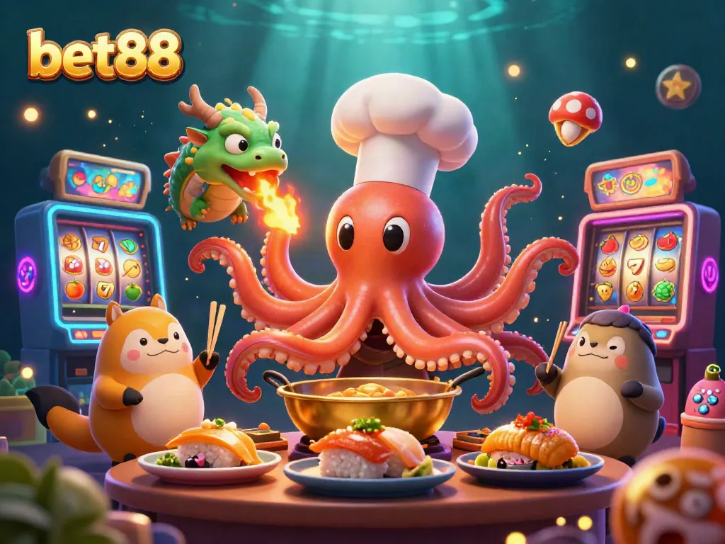 Experience the excitement of bet88 with a colorful casino scene featuring vibrant characters and dynamic gaming elements.
