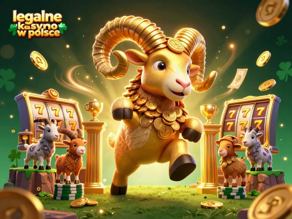 Play at legalne kasyno w polsce with a dynamic scene featuring a golden ram and casino elements.