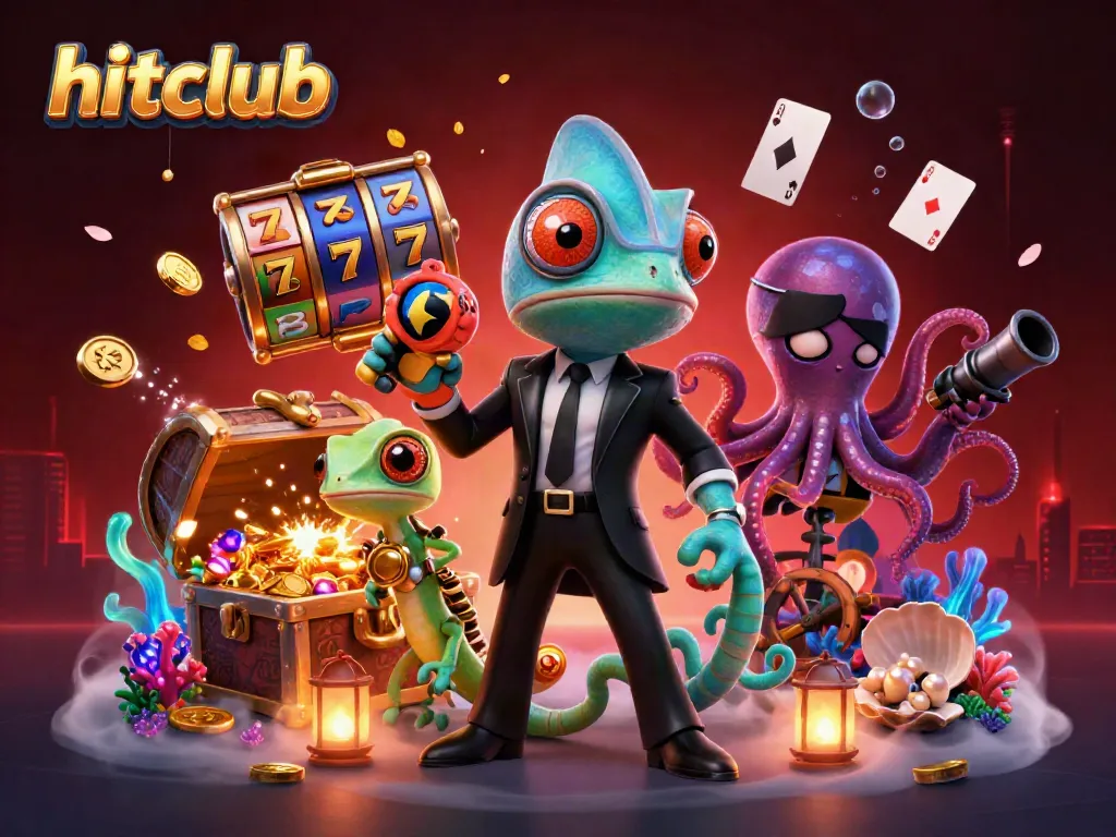 Hitclub's thrilling slot experience captured in a vibrant 3D scene with rich casino elements.