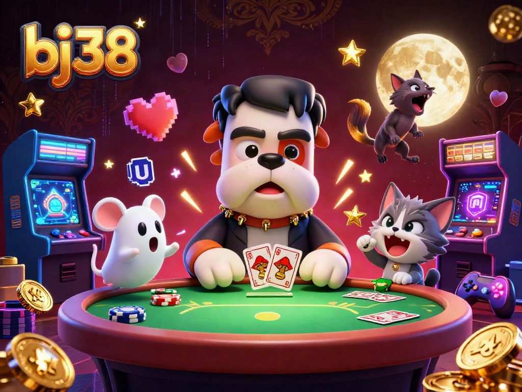 Engage in thrilling casino action with bj38's colorful characters at the poker table scene.