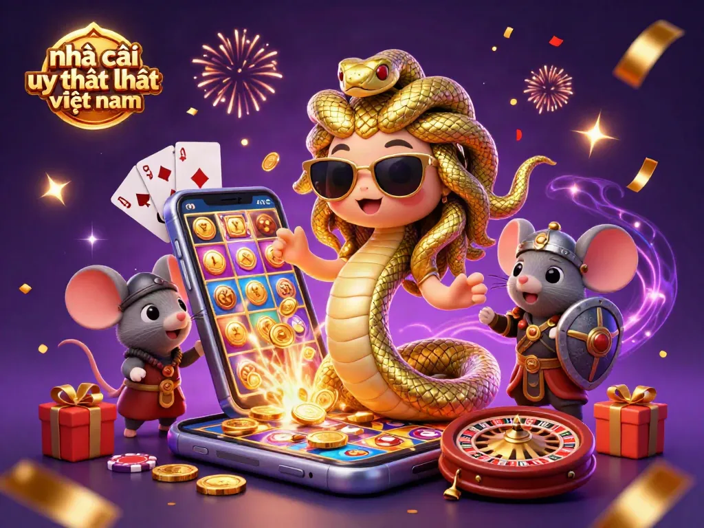 Engage with nhà cái uy tín nhất việt nam in a vibrant casino scene, featuring Medusa and a warrior mouse.