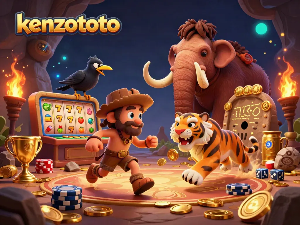Experience kenzototo with captivating 3D illustration showcasing a vibrant prehistoric casino.