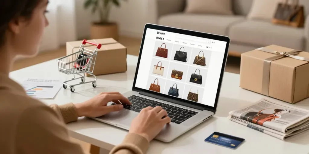 Shop high-quality replica bags online in an inviting atmosphere of e-commerce.