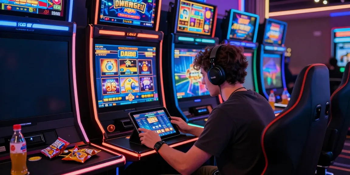 Engaged player exploring DA88 online gaming options in a vibrant casino setting.