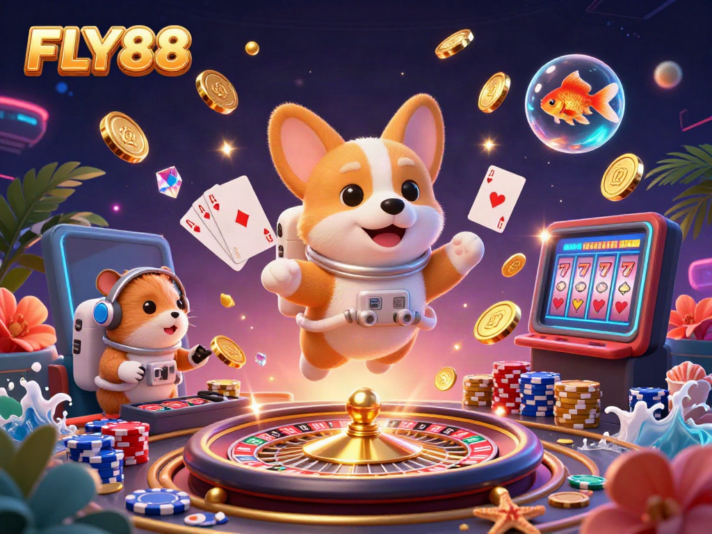 Experience thrilling gameplay in the vibrant FLY88 space casino, with unique characters and dazzling elements.