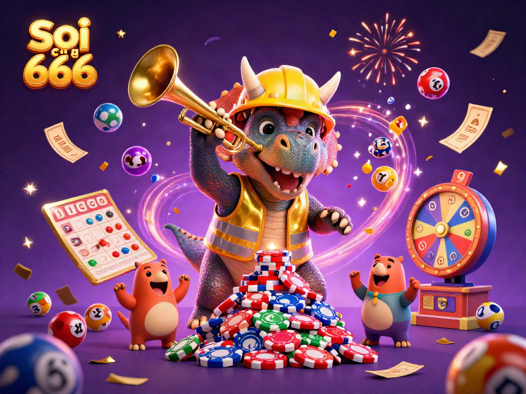 Soi cầu 666 gathers excitement around a jubilant triceratops and parasaurolophus in a vibrant gambling scene.