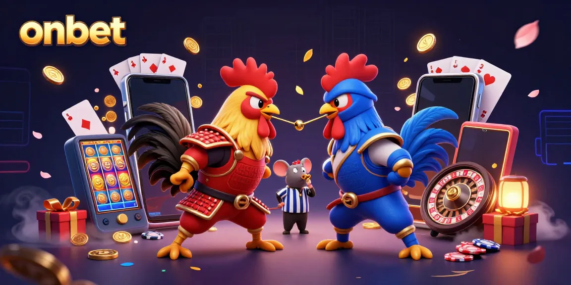 Engage with onbet's thrilling casino experience as roosters battle, showcasing dynamic gaming elements.