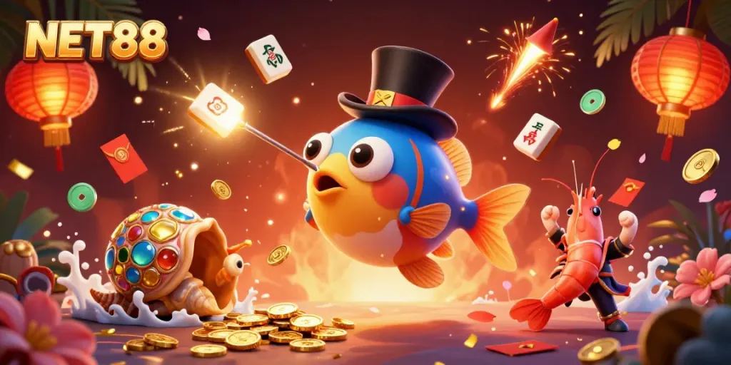 Engage with NET88 through a lively 3D illustration of casino excitement and rewards.