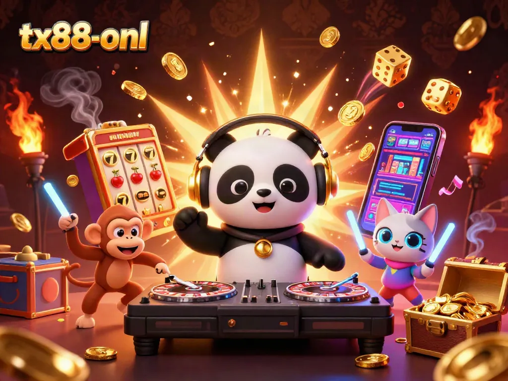 Experience the excitement of tx88-onl with cartoon characters celebrating casino wins, showcasing thrilling games.