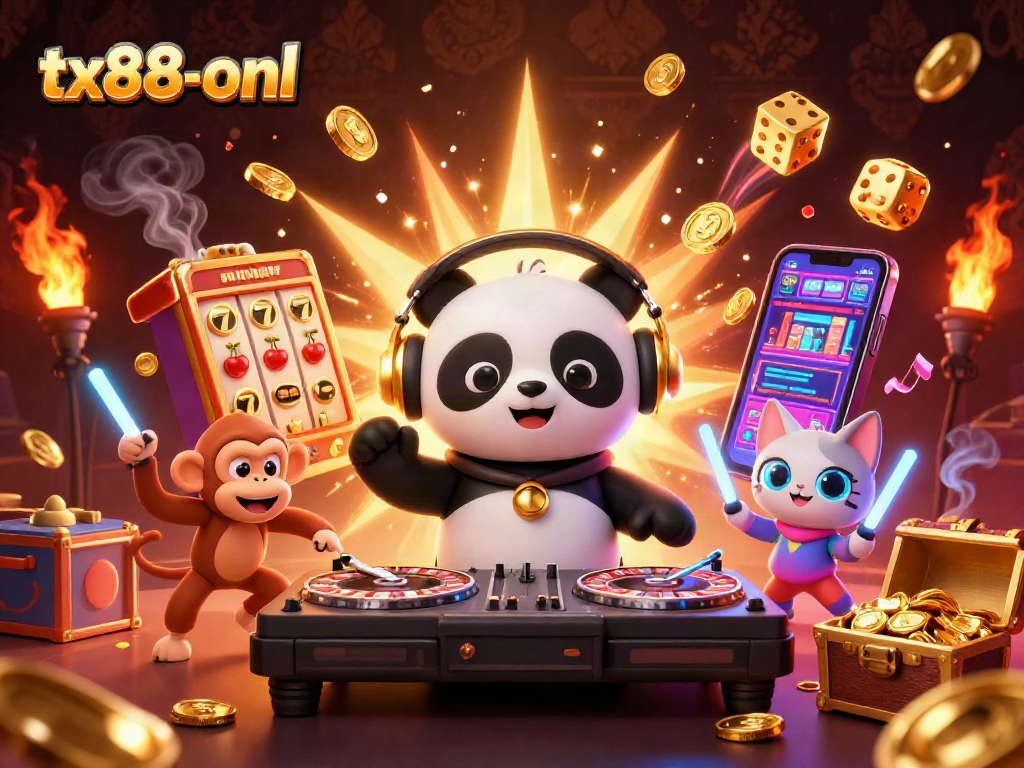 Experience the excitement of tx88-onl with cartoon characters celebrating casino wins, showcasing thrilling games.