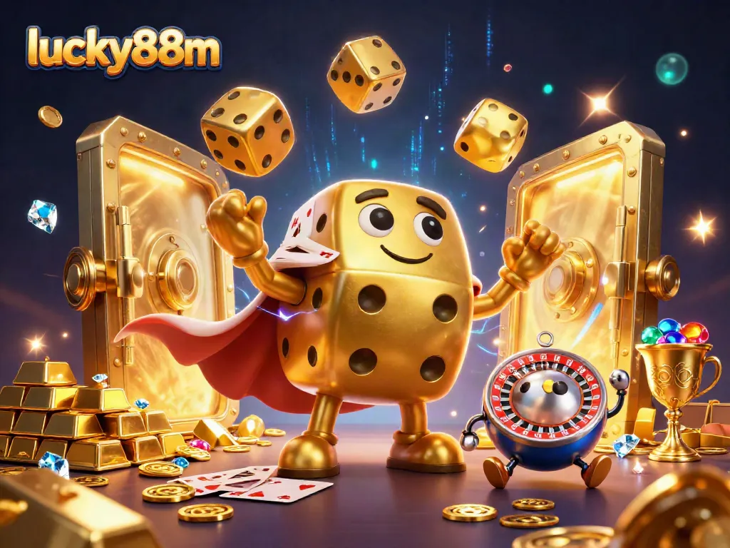 Win exciting prizes with lucky88m in this vibrant casino-themed digital illustration!
