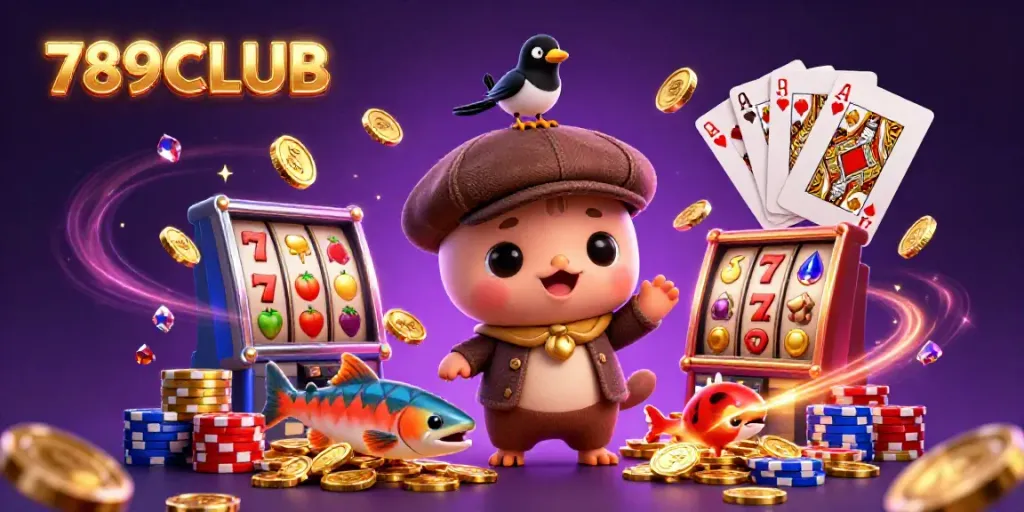 Experience the excitement of 789CLUB with playful characters and dynamic casino elements.