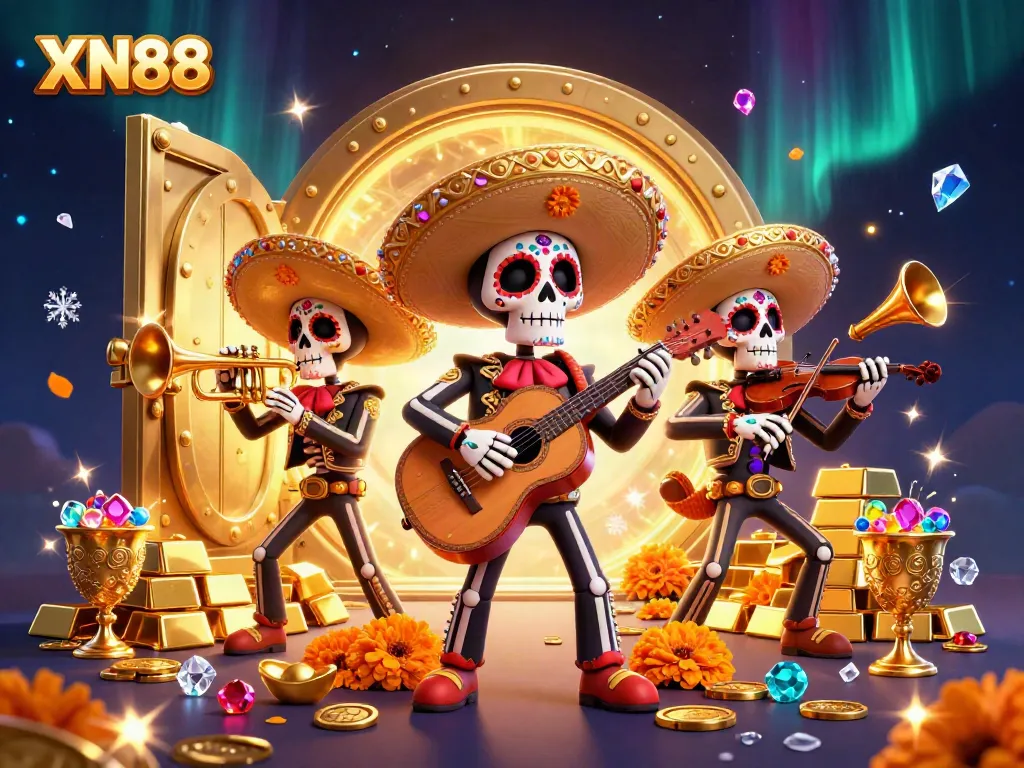 Experience vibrant XN88 gaming excitement with mariachi characters and treasure elements.