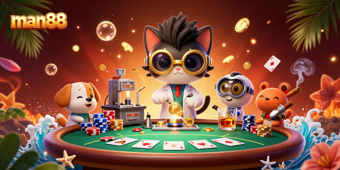 Experience winning moments at man88 with vibrant 3D casino elements and characters animated in action.