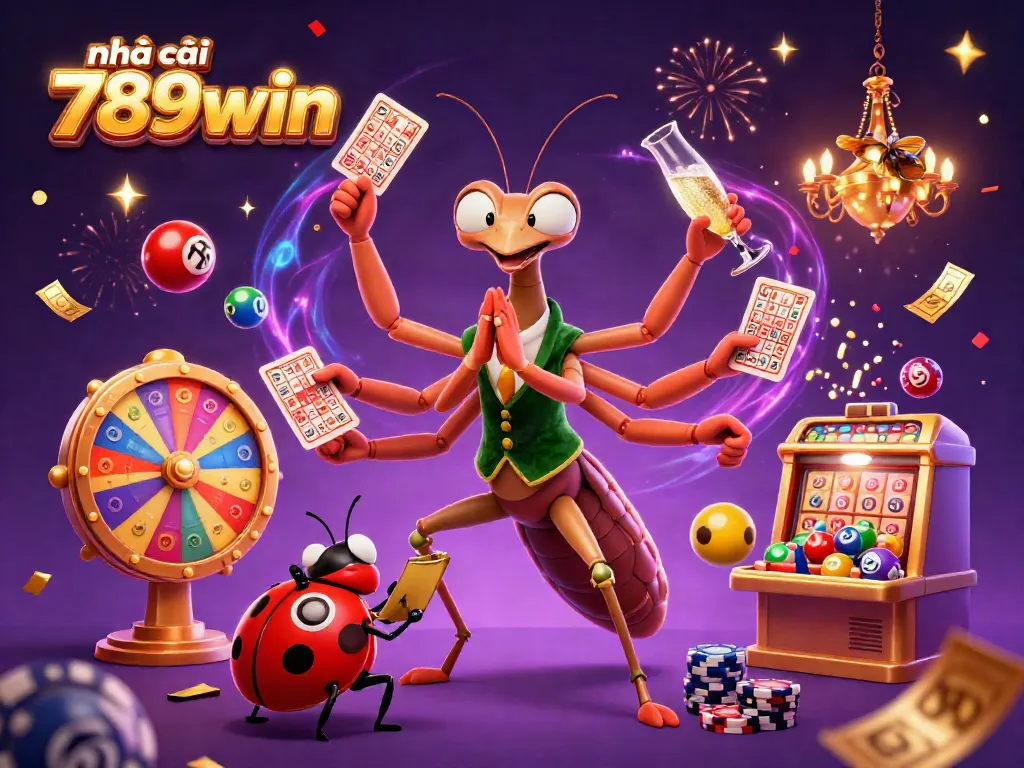 Engaging scene where nhà cái 789win entertains players with colorful lottery elements and lively characters.
