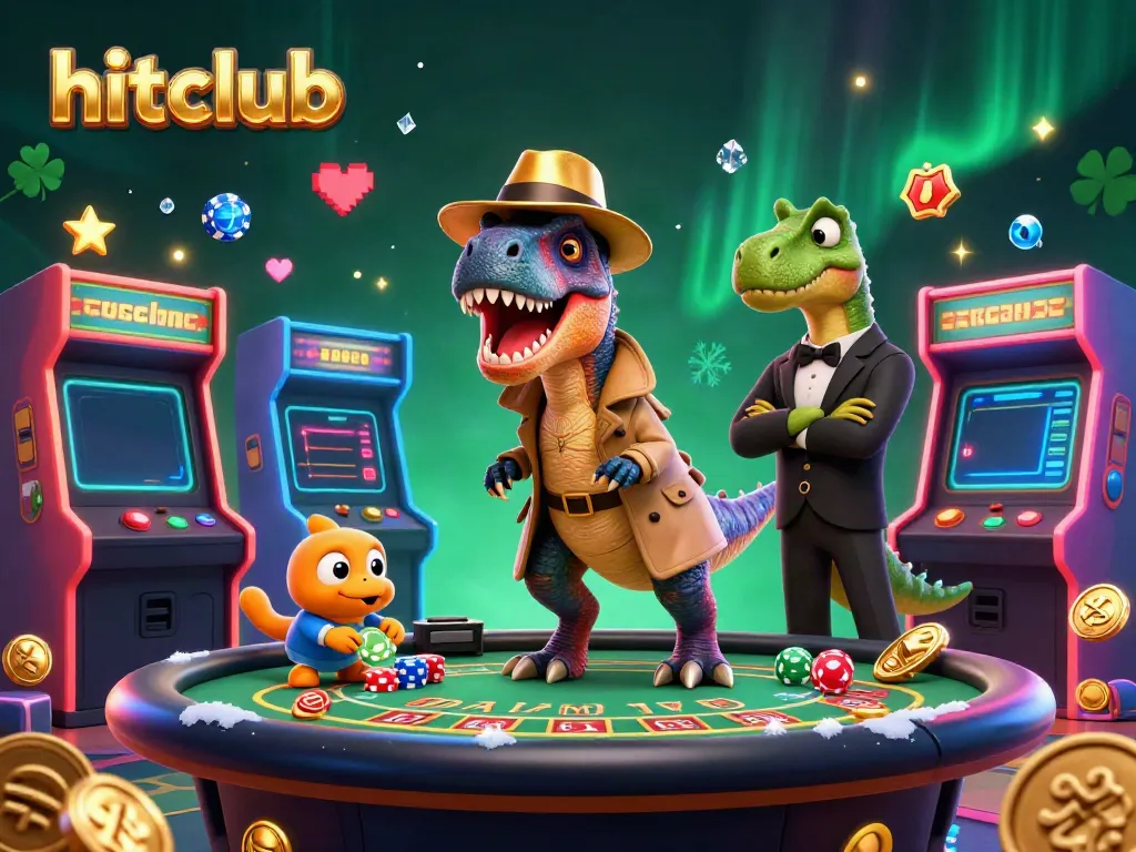 Engage in dynamic gameplay at hitclub with vibrant 3D characters and casino elements sparkling around.