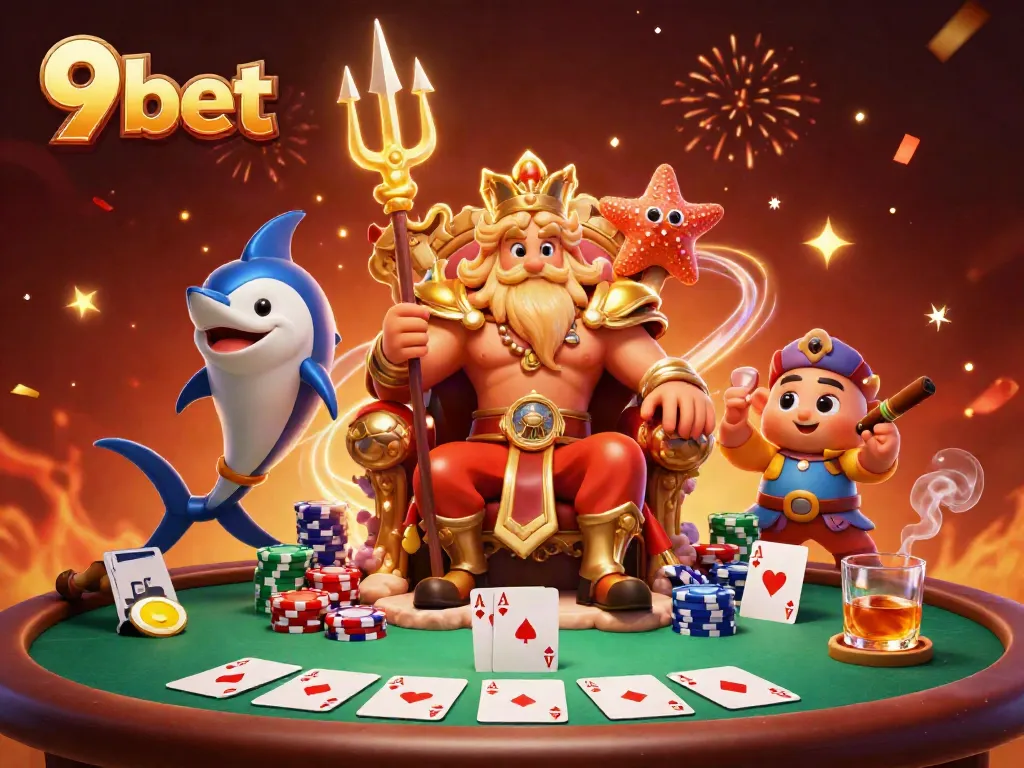 Experience the thrill of 9 bet with Neptune and samurai amidst poker excitement.