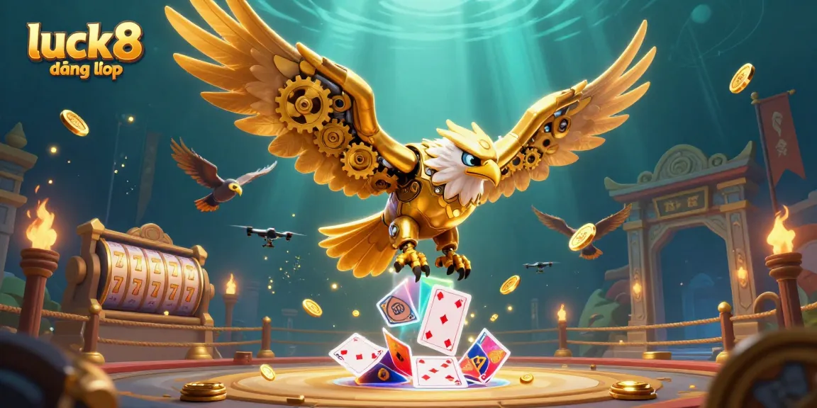Experience the thrilling luck8 đăng nhập scene with vibrant casino elements and a dynamic golden eagle.