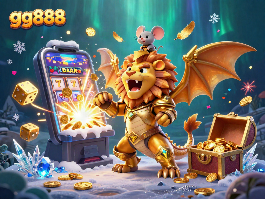 Engage with exciting gameplay at gg888 with a vibrant cartoon scene featuring casino elements.