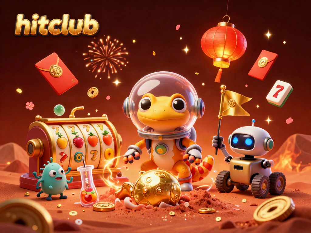 Experience the excitement of hitclub with a Martian gecko and casino treasures in a vibrant scene.