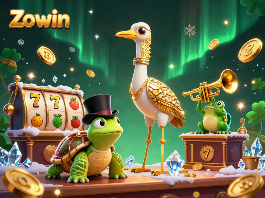 Zowin brings thrilling slot machine excitement with vibrant characters and rich casino elements in a lively scene.