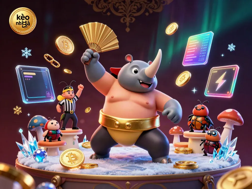 Experience exhilarating gameplay at kèo nhà cái with vibrant 3D characters, gold coins, and crypto elements.