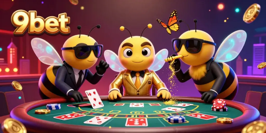 Play live casino games with 9bet's buzzing bee mob boss at the baccarat table.