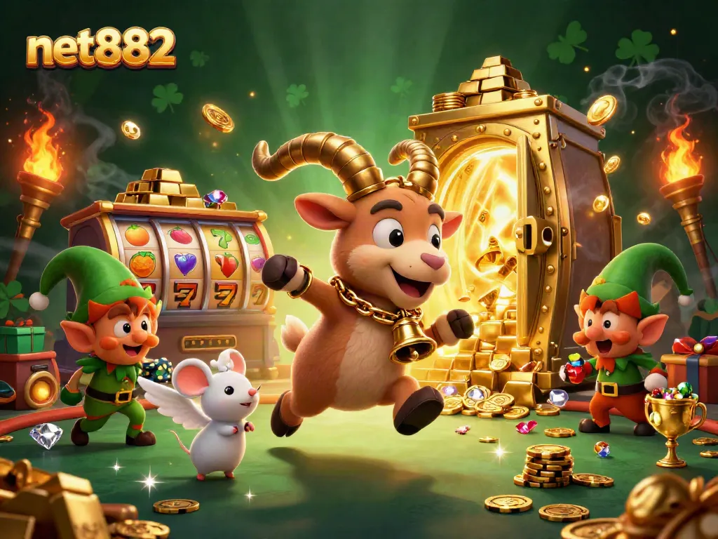 Experience thrilling wins at net882 while playful gremlins steal poker chips in a lively casino scene.